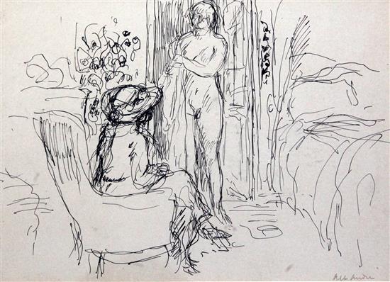 § Albert Andre (1869-1954) Nu dans un interieur, 7 x 10in.